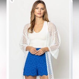 White Lace Kimono Swim Cover Up Sheer Mesh Beach Duster Do Everything In Love OS